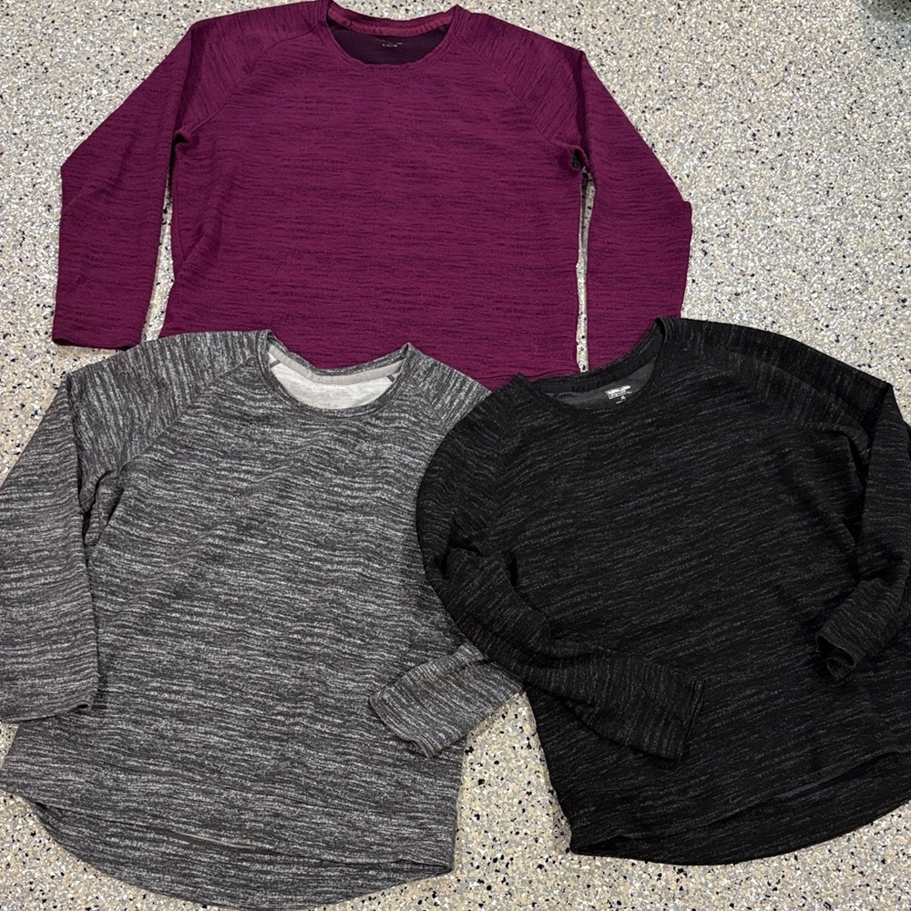 Lot of 3 Kirkland Crew Neck Space Dye Knit Sweatshirts with thumbholes